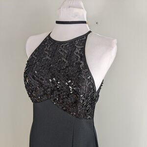 Vintage Betsy & Adam Formal Dress Maxi Prom Gown Sequin Slit Sleeveless USA 14